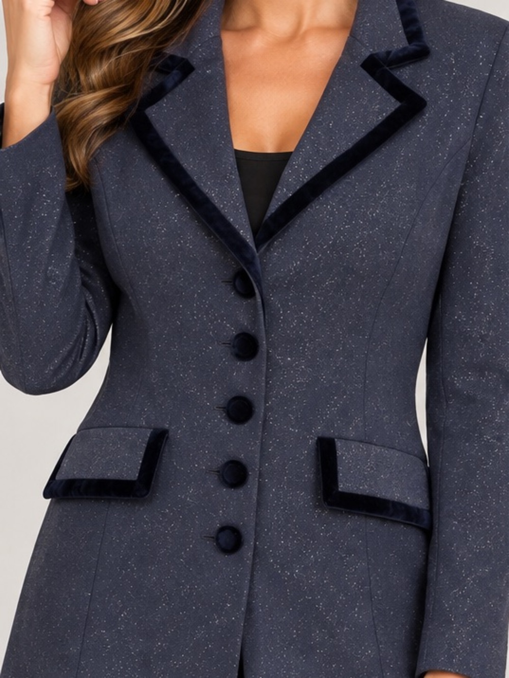 Michael Phillips Navy Velvet-Trim Blazer Jacket